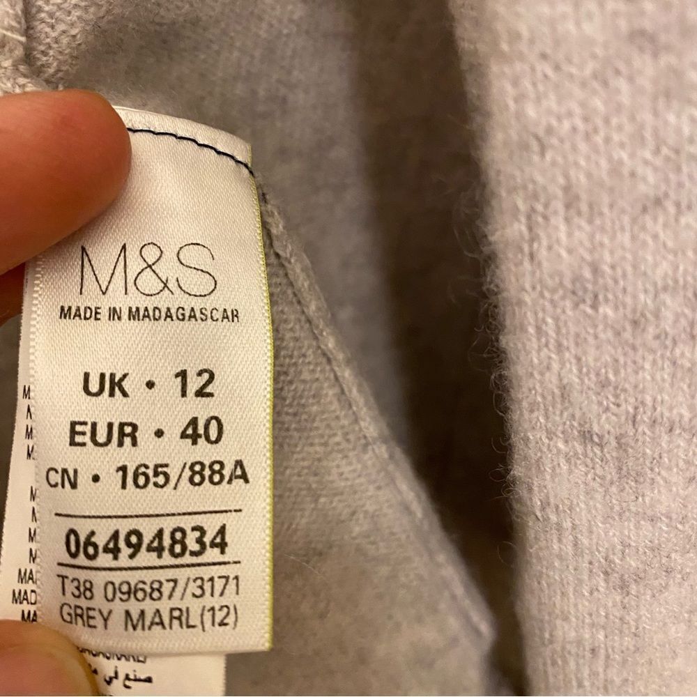 M&S Mark and Spencer relaxed open front gray 100% cashmere cardigan sweater 12/M - Picture 3 of 13